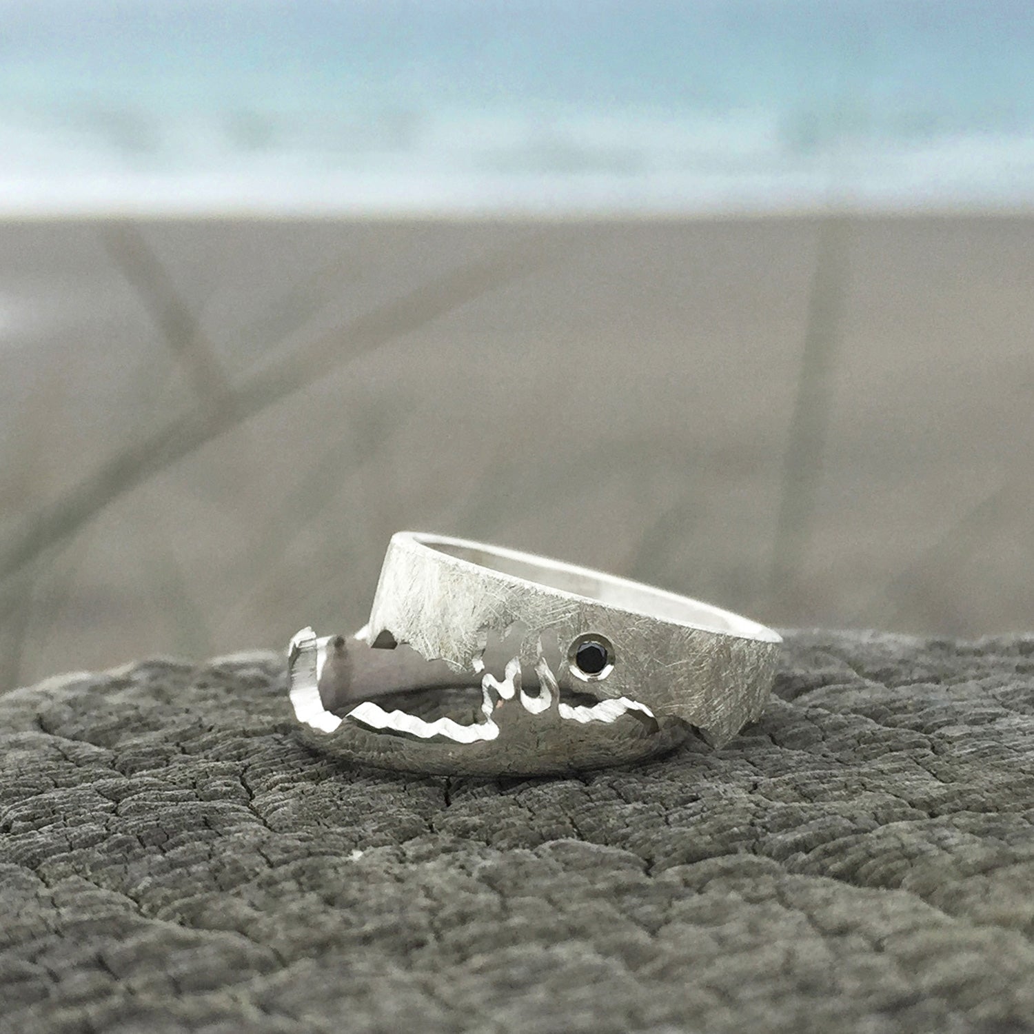 Silver Custom Coastline Ring With Diamond