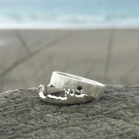 Silver Custom Coastline Ring With Diamond