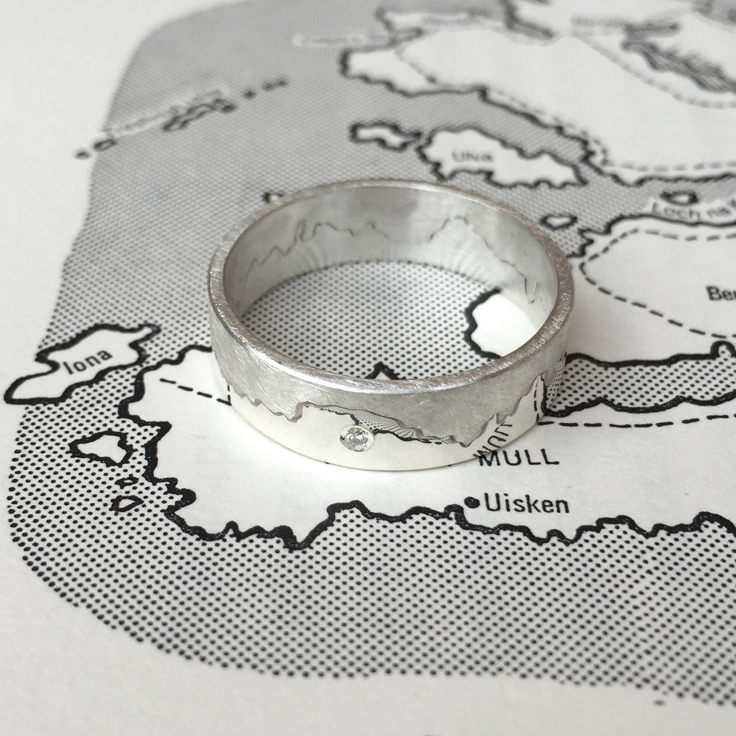 Silver Custom Coastline Ring With Diamond