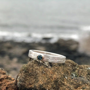 Montana Sapphire Engraved Coastline Ring Silver and 9ct Gold