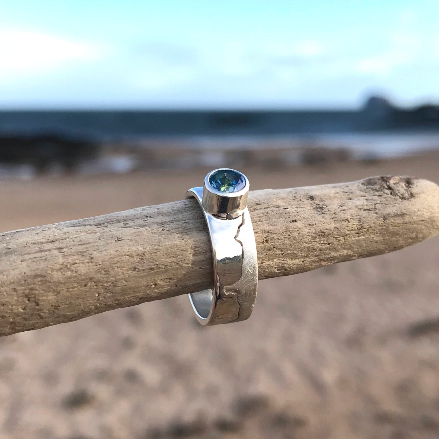 Gemstone Solitaire Silver Coastline Ring