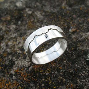 Silver Custom Coastline Ring With Diamond