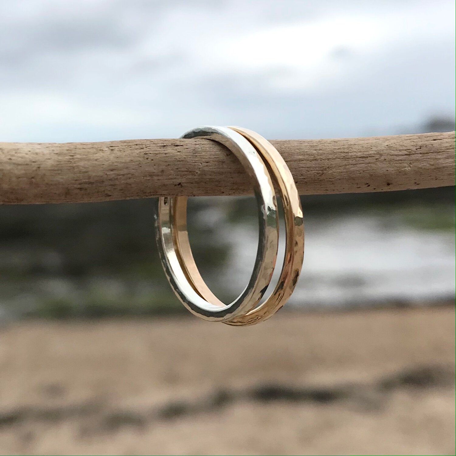 Slim Hammered Gold Band