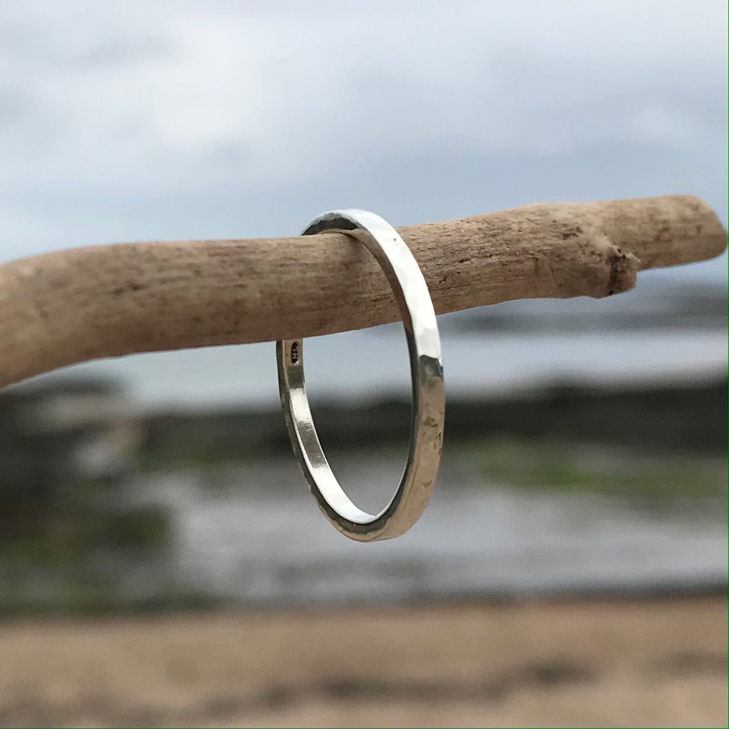 Slim Hammered Gold Band