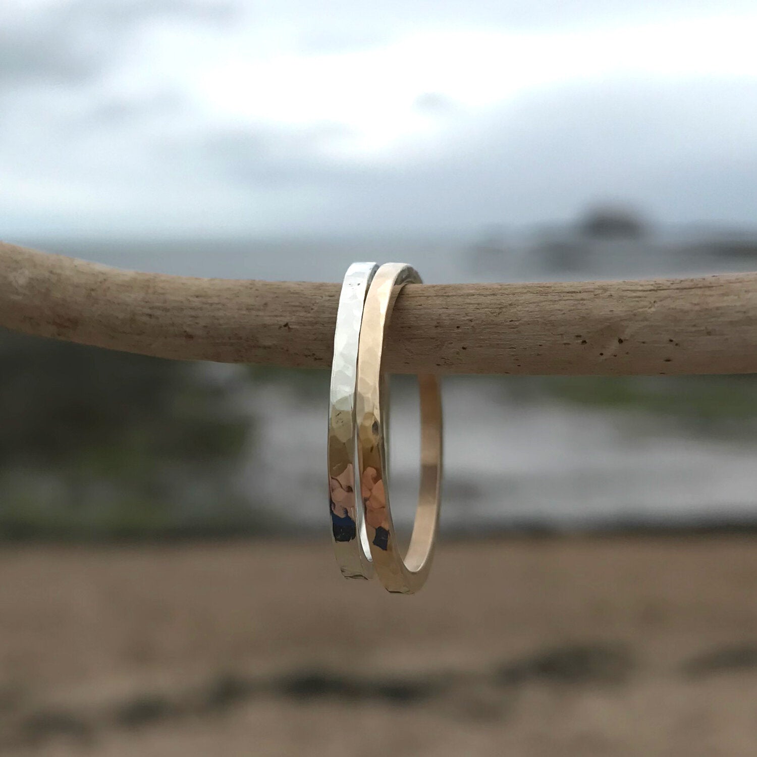 Slim Hammered Gold Band