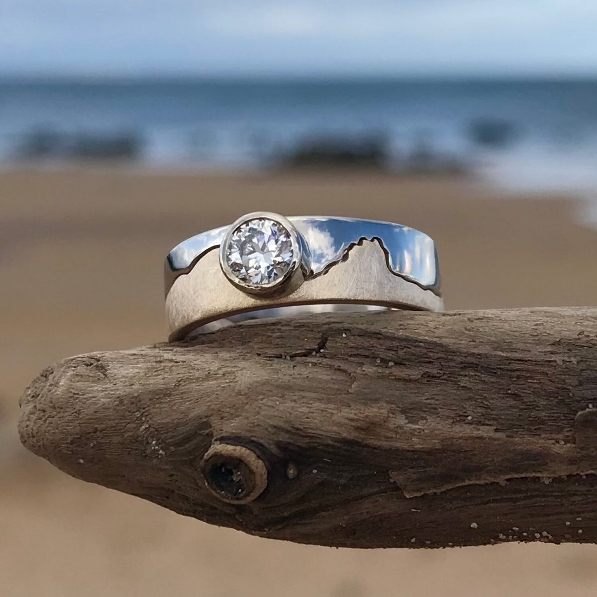 Custom Coastline Diamond Set Wedding Band, 18ct Two Colour Gold