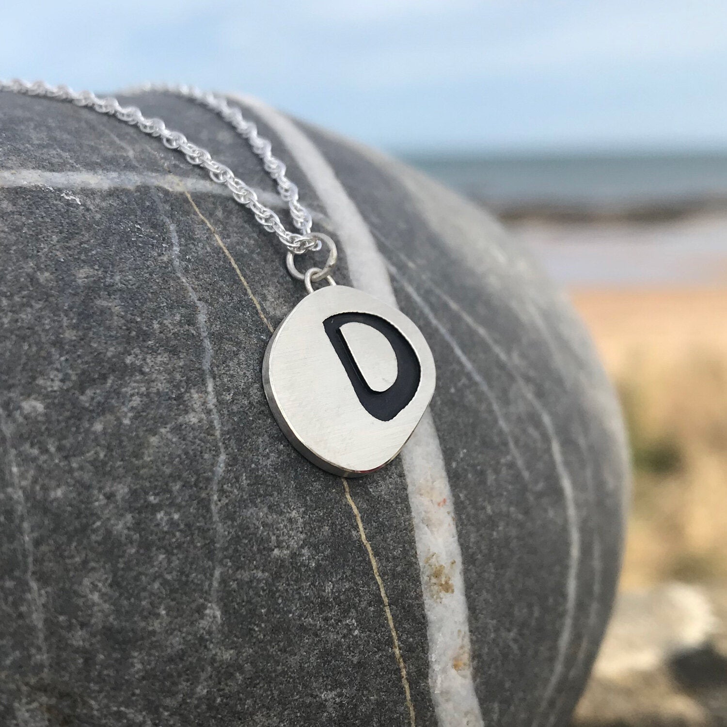 Letter Pebble Pendant Necklace