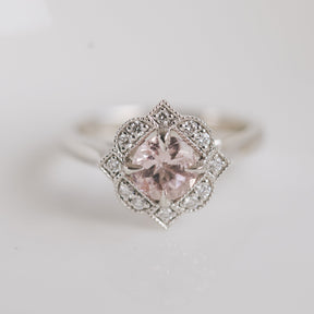 Morganite Shaped Halo Engagement Ring - Boutee