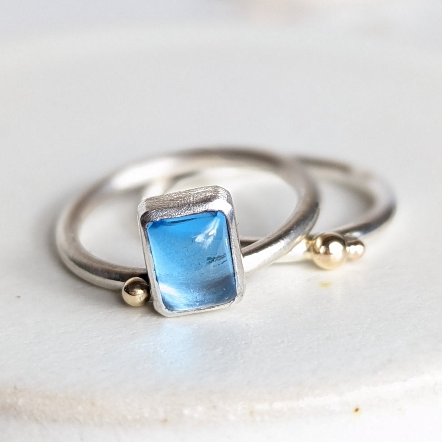 Oblong Swiss Blue Topaz Silver Stacking Rings - Ocean CollectionRingsBooblinka Jewellery