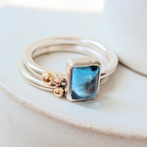 Oblong Swiss Blue Topaz Silver Stacking Rings - Ocean CollectionRingsBooblinka Jewellery