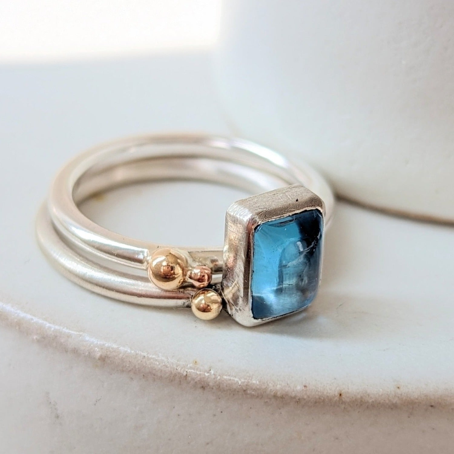 Oblong Swiss Blue Topaz Silver Stacking Rings - Ocean CollectionRingsBooblinka Jewellery