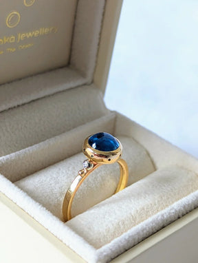 Swiss Blue Topaz & Diamond Gold Engagement Ring