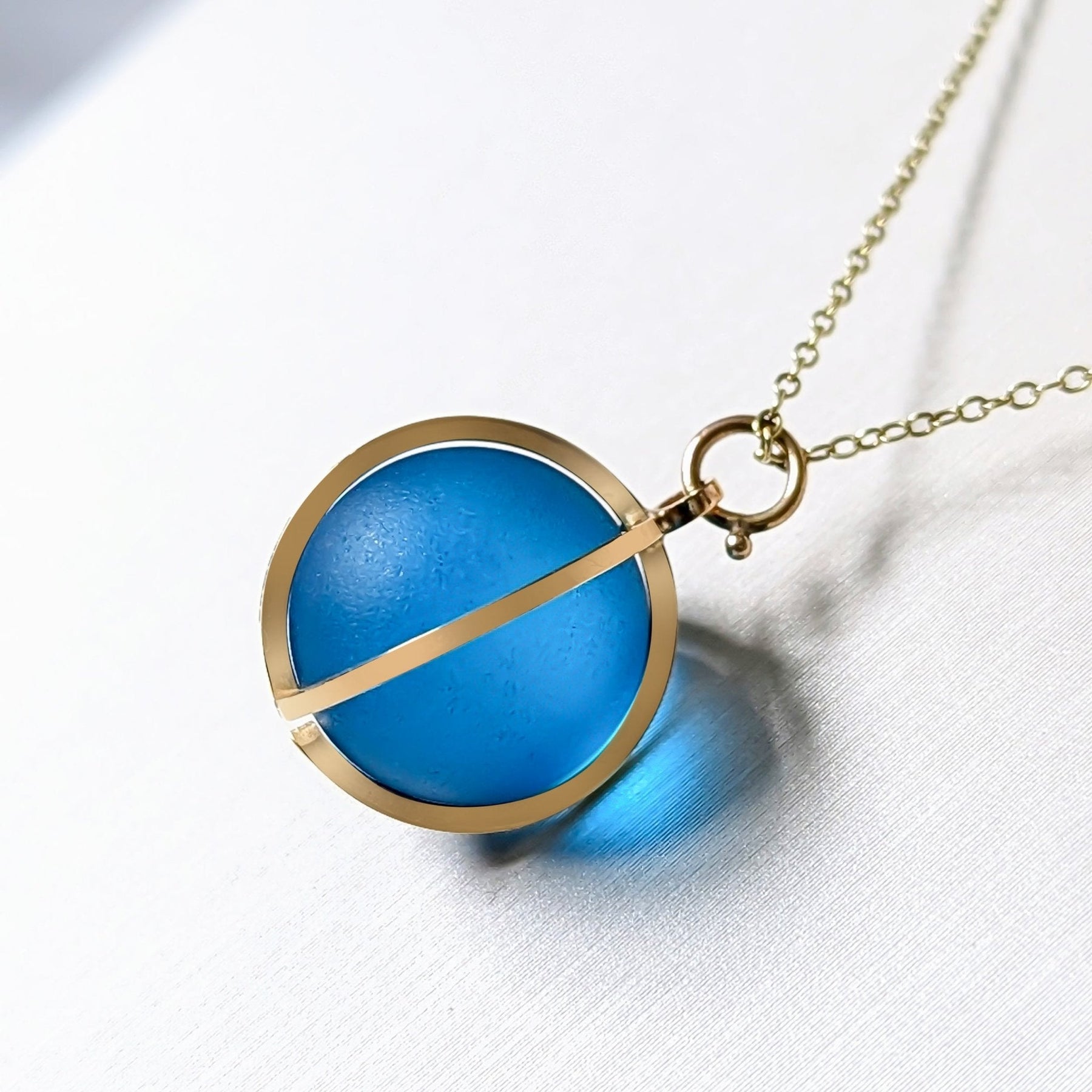 Blue Sea Glass Marble Gold Necklace - Allure Sea Glass CollectionBooblinka Jewellery