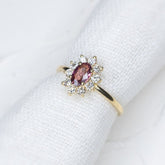 Custom 0.52ct Pink Orange Sapphire Halo Ring - Lelya - bespoke engagement and wedding rings made in Scotland, UK