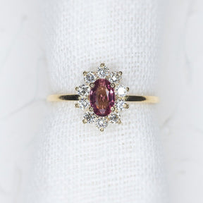 Custom 0.52ct Pink Orange Sapphire Halo Ring - Lelya - bespoke engagement and wedding rings made in Scotland, UK