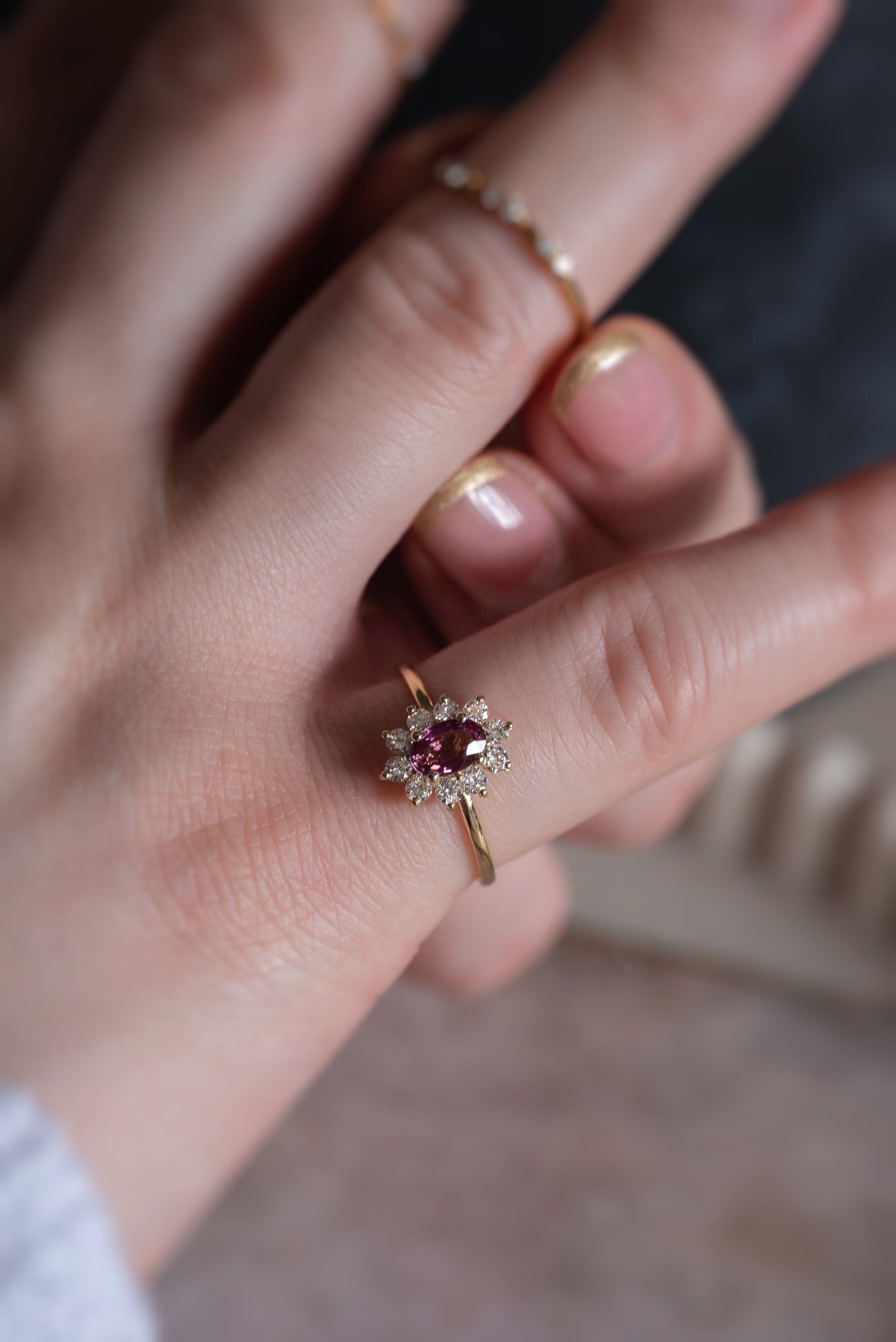 Custom 0.52ct Pink Orange Sapphire Halo Ring - Lelya - bespoke engagement and wedding rings made in Scotland, UK