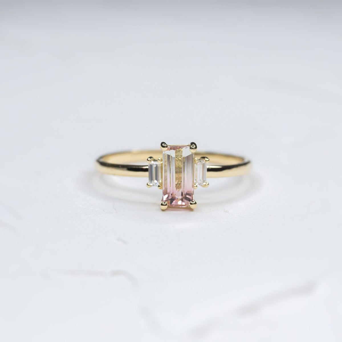 Custom 0.74ct White and Pink Tourmaline Maia Triad - Lelya - bespoke engagement and wedding rings made in Scotland, UK