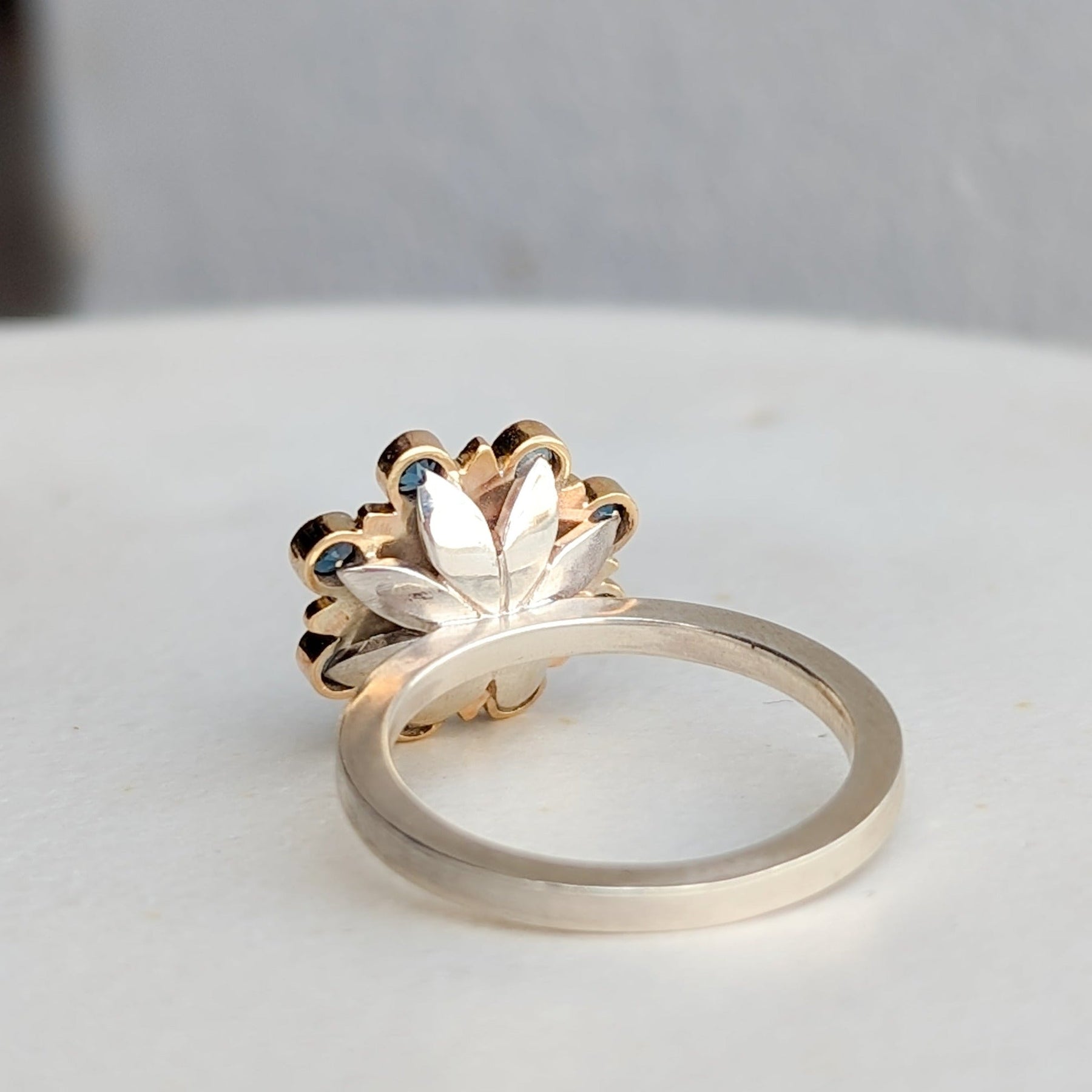 Flower Gold and Silver Cluster Ring with Sky Blue & London Blue TopazRingsBooblinka Jewellery