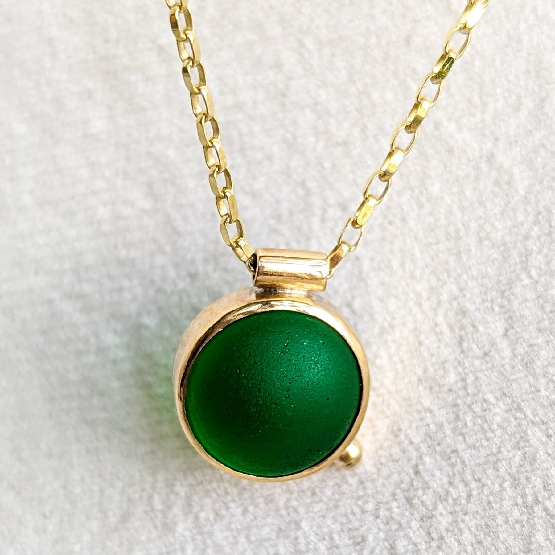 9 carat Gold Emerald Green Sea Glass Necklace - by Booblinka Jewellery