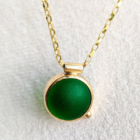 9 carat Gold Emerald Green Sea Glass Necklace - by Booblinka Jewellery