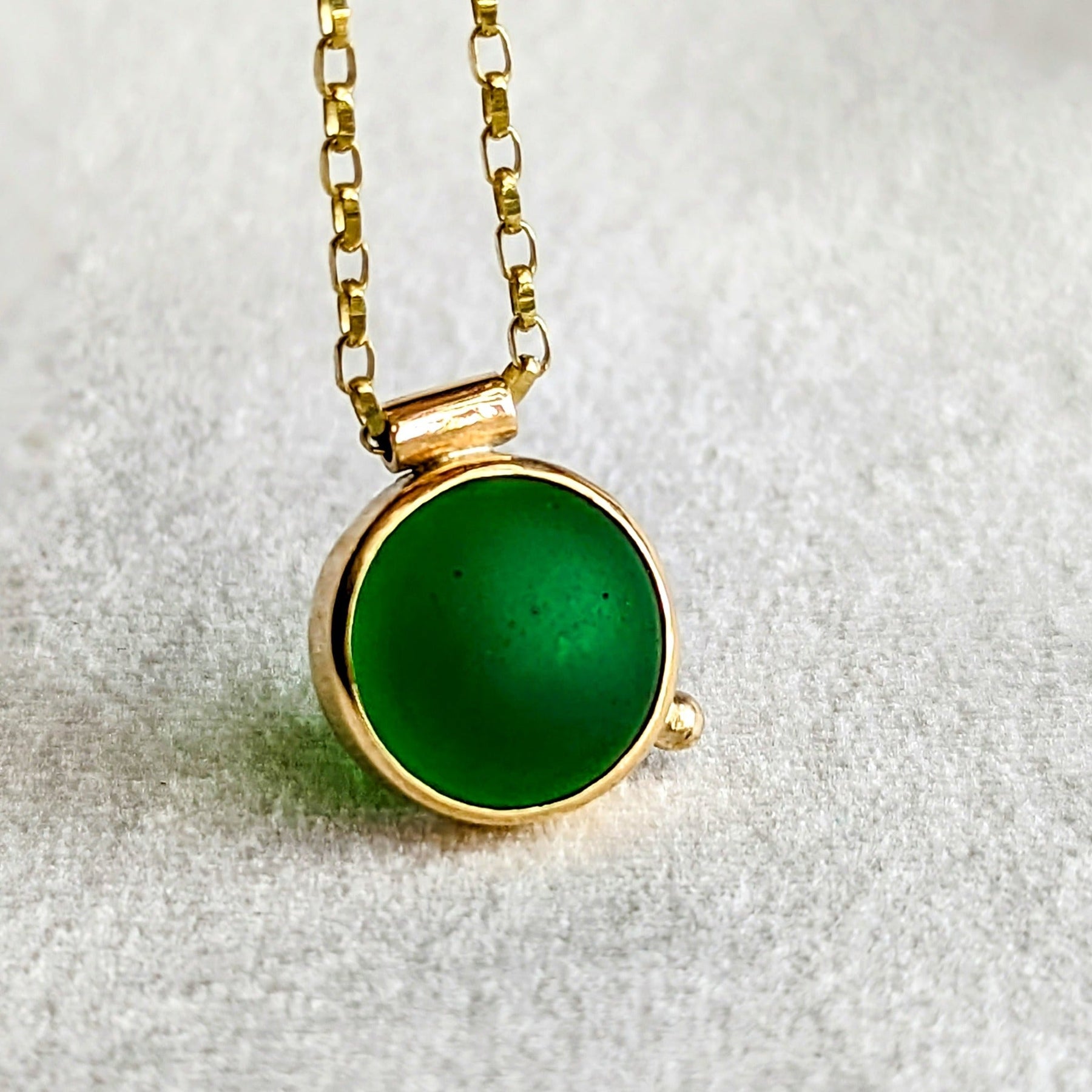 9 carat Gold Emerald Green Sea Glass Necklace - by Booblinka Jewellery