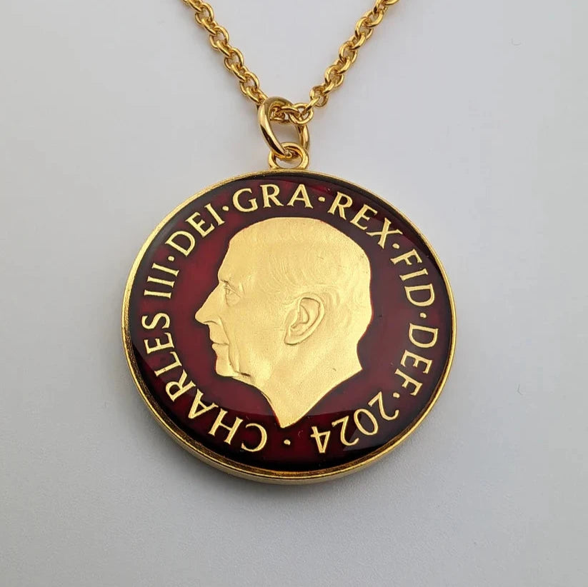 King Charles III Two Pence - Enamelled Coin Necklace - Boutee