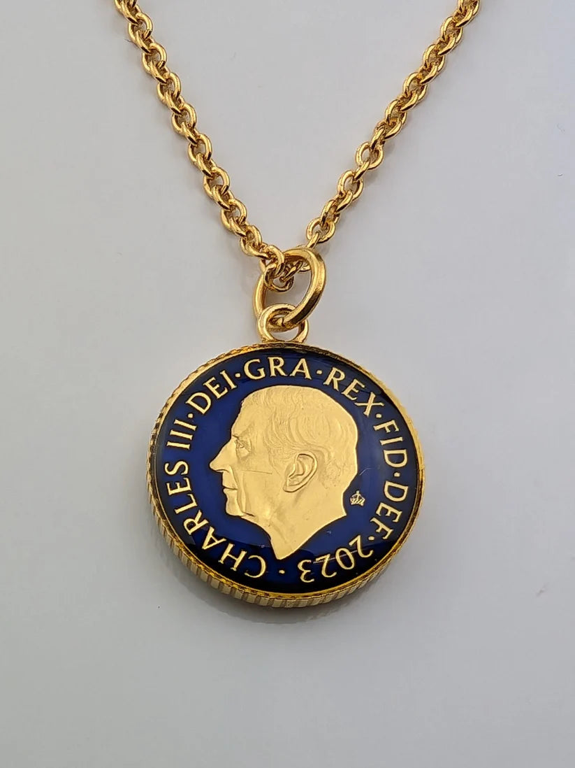 King Charles III Five Pence - Enamelled Coin Necklace - Boutee