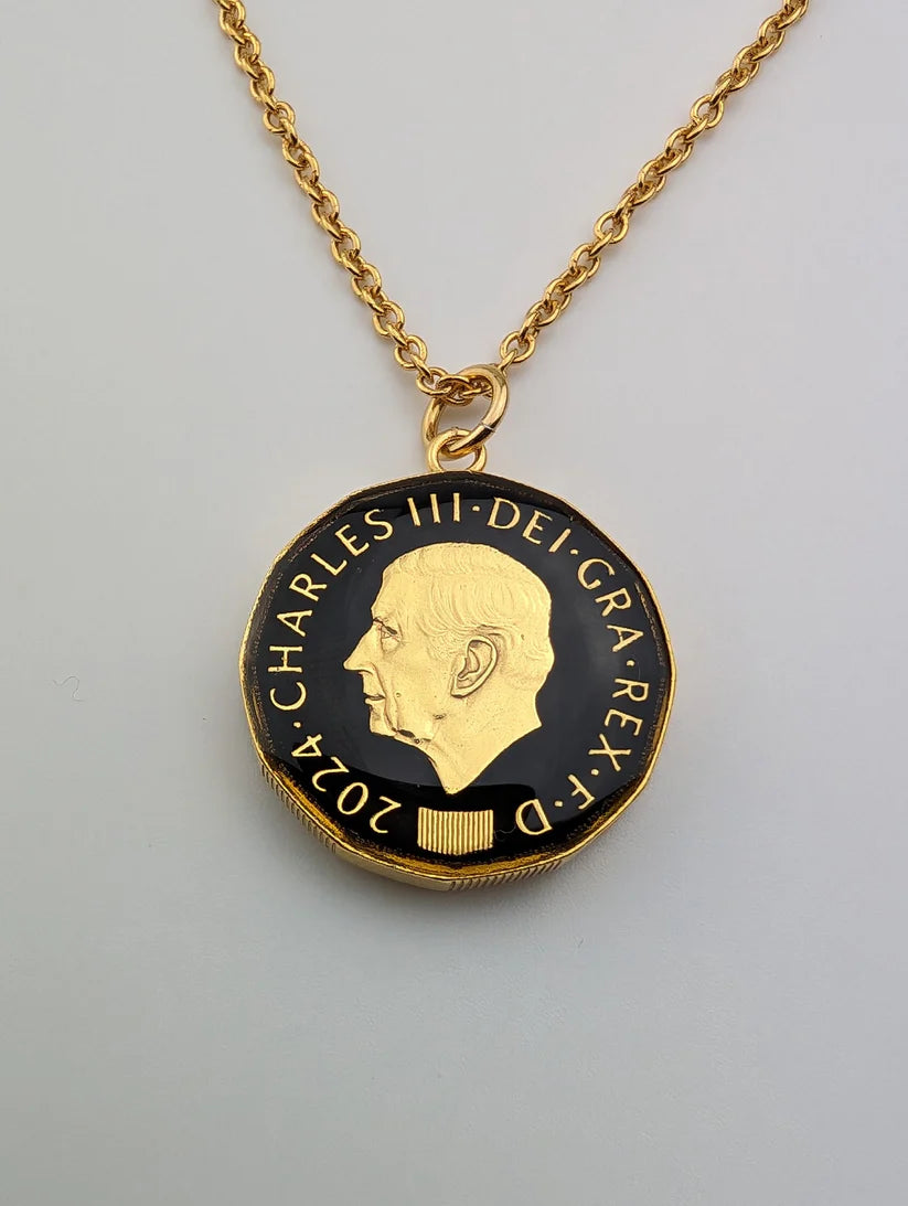 King Charles III One Pound - Enamelled Coin Necklace - Boutee