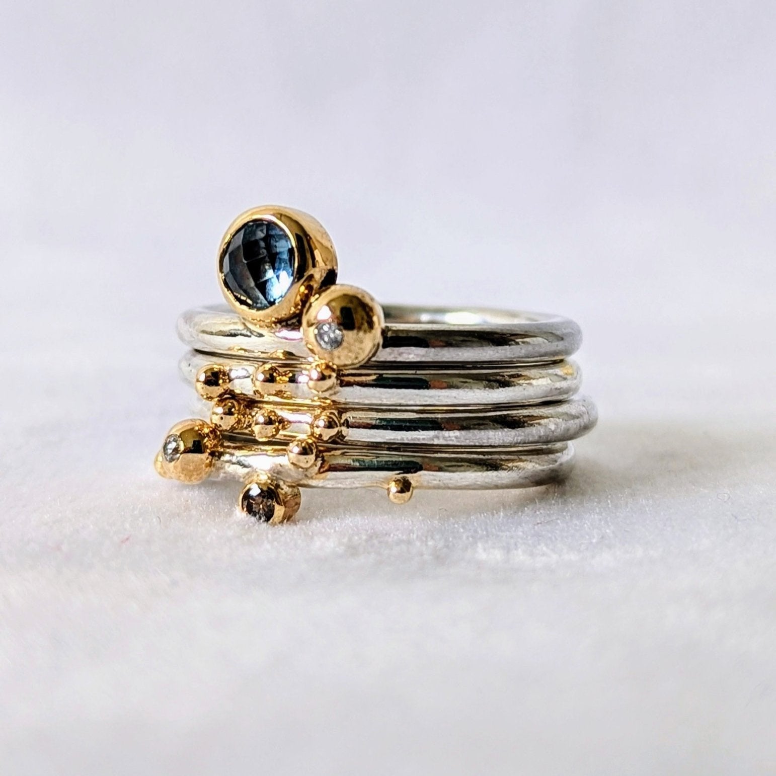 London Blue Topaz and Diamonds Stacker Rings – Ocean CollectionRingsBooblinka Jewellery