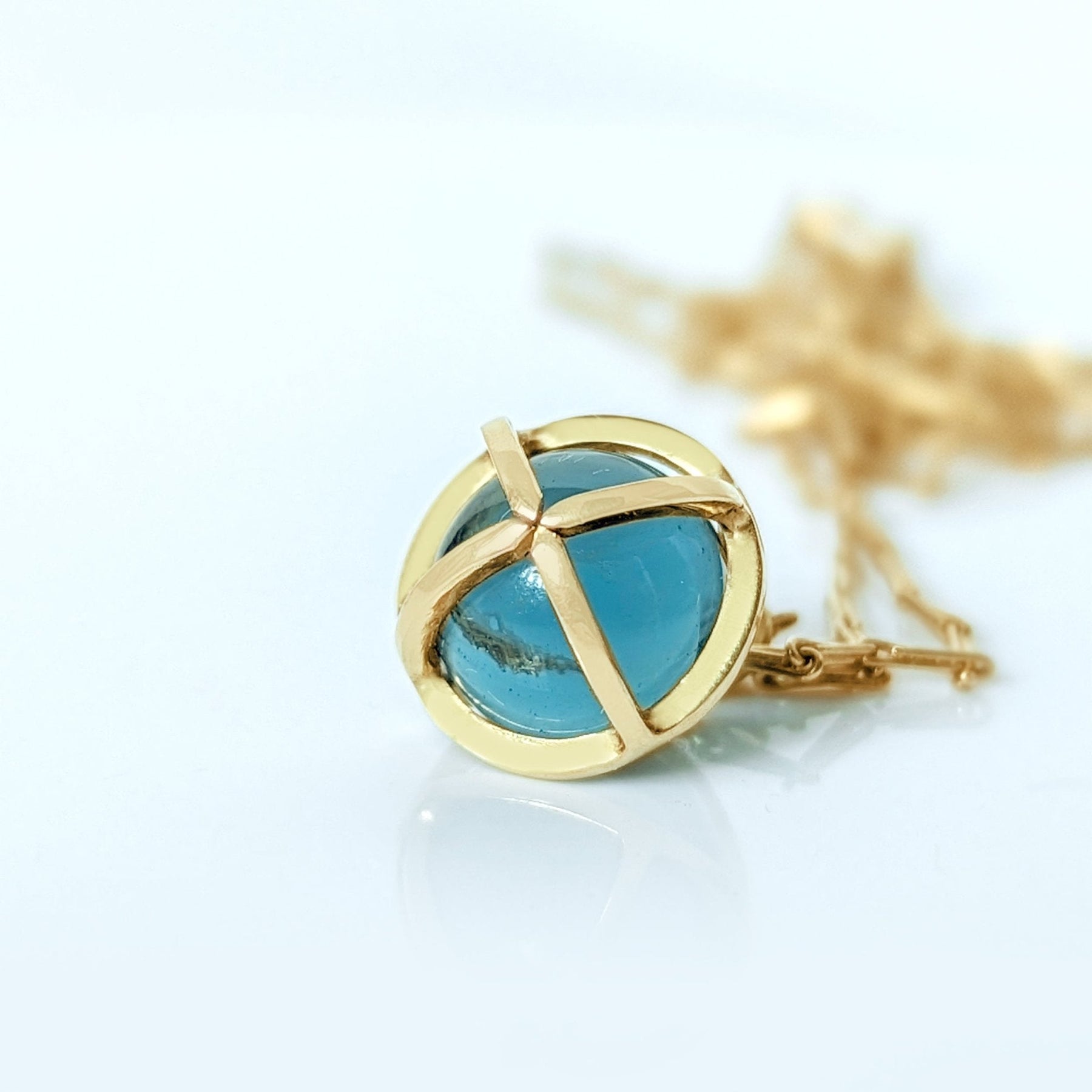 Drop of The Ocean - 18 carat Gold Necklace with London Blue Topaz SphereNecklacesBooblinka Jewellery