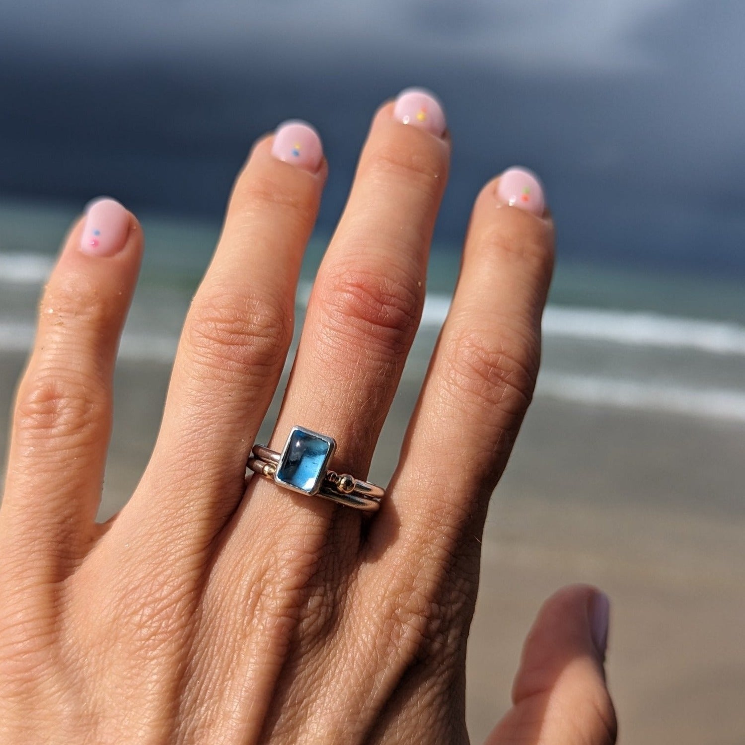 Oblong Swiss Blue Topaz Silver Stacking Rings - Ocean CollectionRingsBooblinka Jewellery