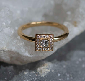 Salt and Pepper Princess Cut Halo Ring - Boutee