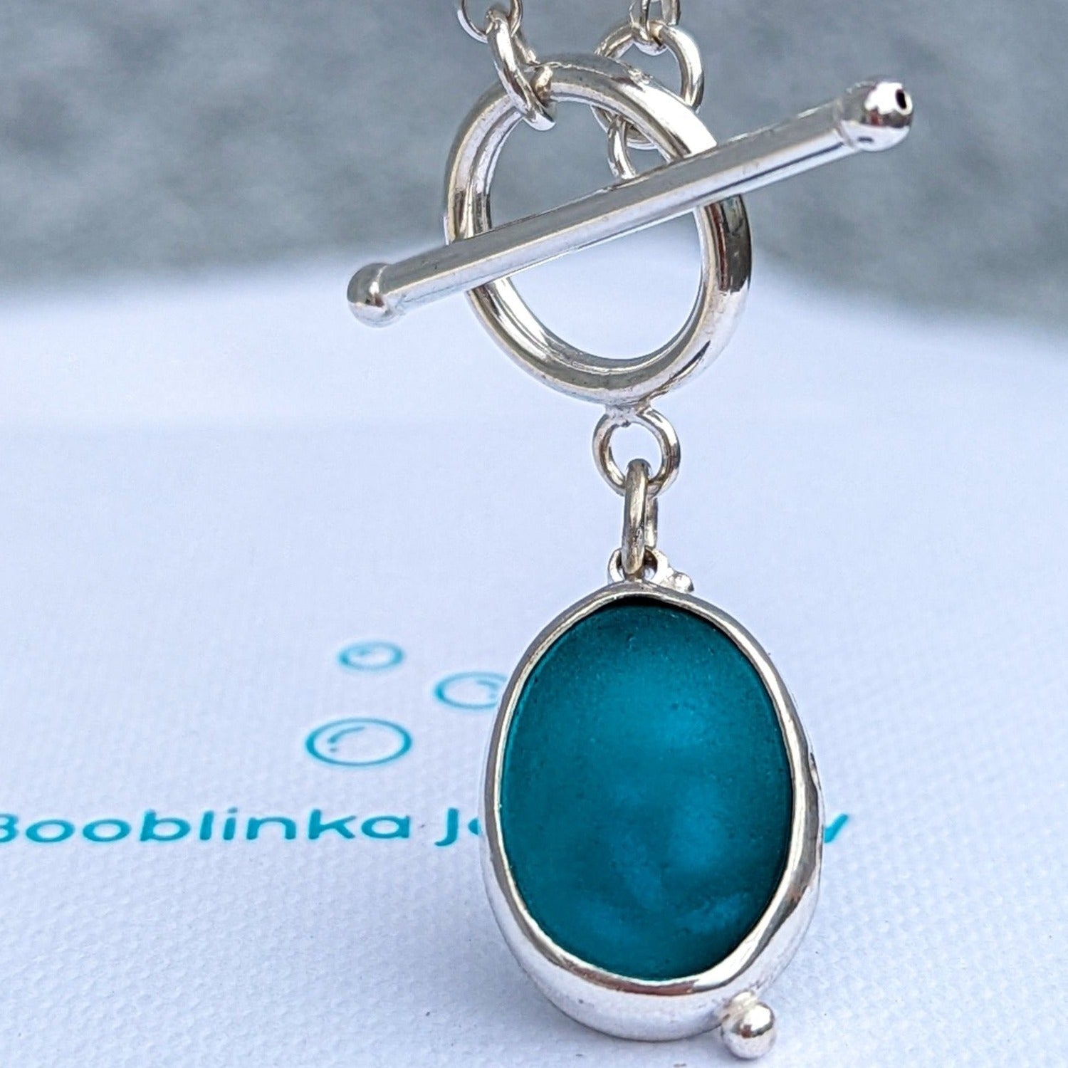 Reversible Deep Teal Silver Sea Glass Necklace - ALLURE CollectionNecklacesBooblinka Jewellery