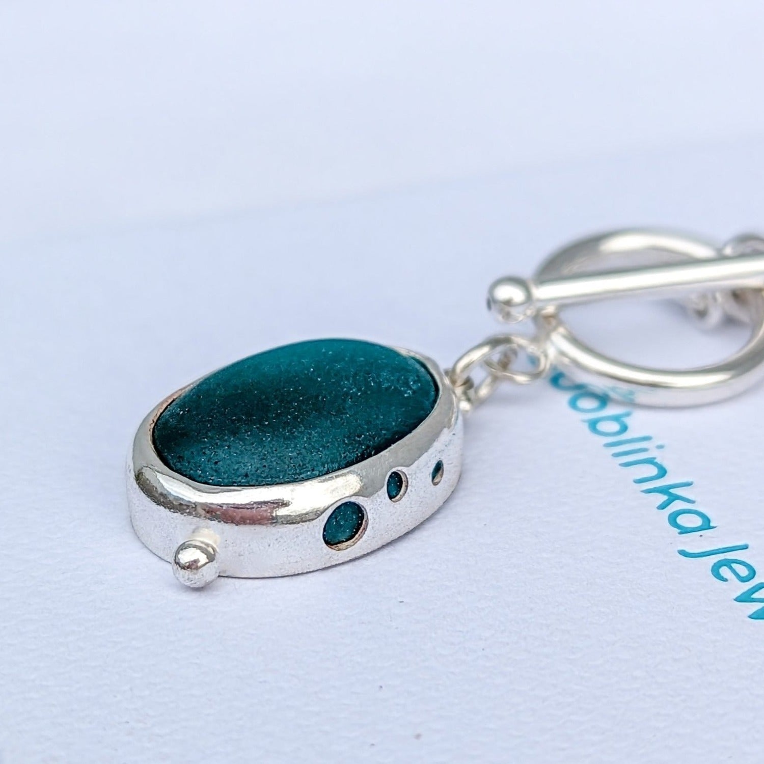 Reversible Deep Teal Silver Sea Glass Necklace - ALLURE CollectionNecklacesBooblinka Jewellery