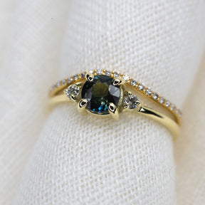 Round Cut 0.77ct Teal Sapphire Halley Triad - Lelya - bespoke engagement and wedding rings made in Scotland, UK