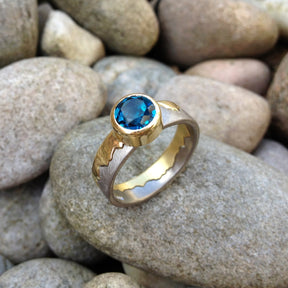 Coastline Blue Topaz Engagement Ring, 18ct Two Colour Gold