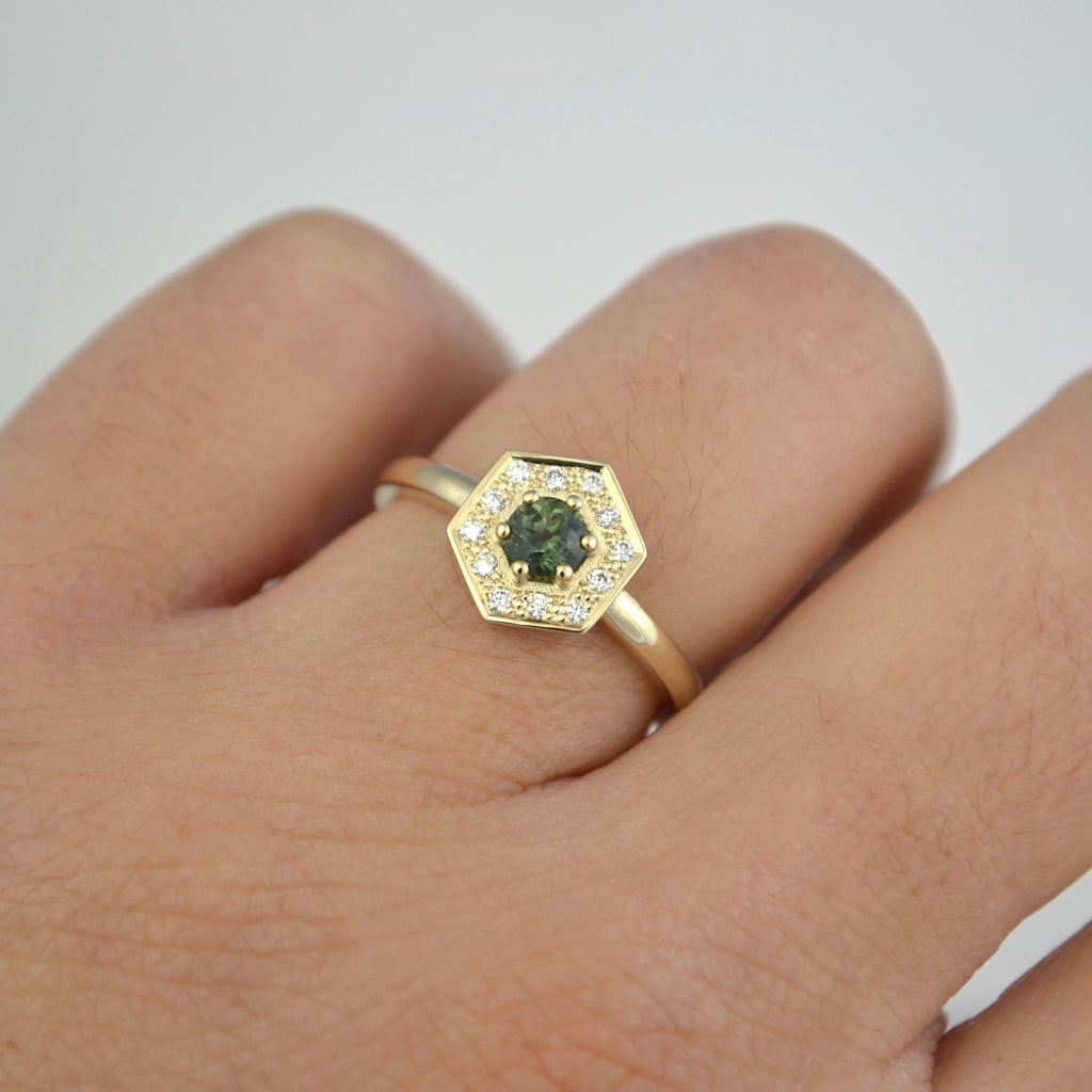 Soraya - Blue Green Sapphire Engagement Ring - Boutee