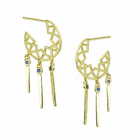 Dreamcatcher Sapphire Tassel Hoops - Boutee