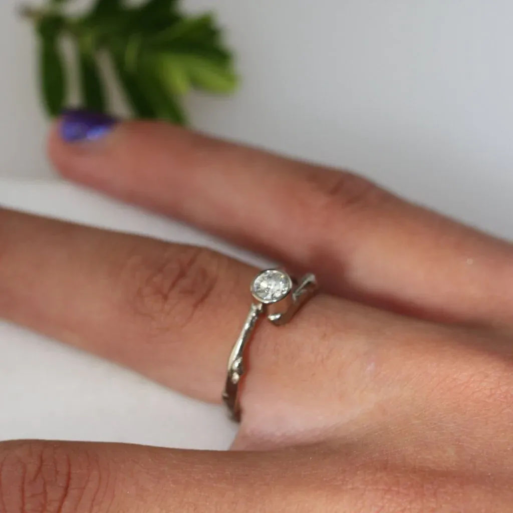 Diamond Twig Engagement Ring-Woodland Engagement Ring-White Gold Twig Ring-Nature Engagement Ring - Boutee