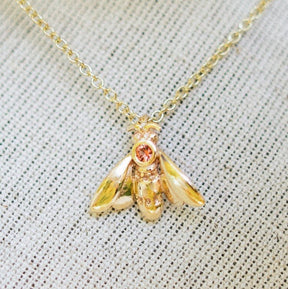 9ct Gold Orange Sapphire & Diamond Bee Necklace - Boutee