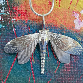 Handmade Silver Dragonfly Necklace-dragonfly pendant-large dragonfly necklace - Boutee